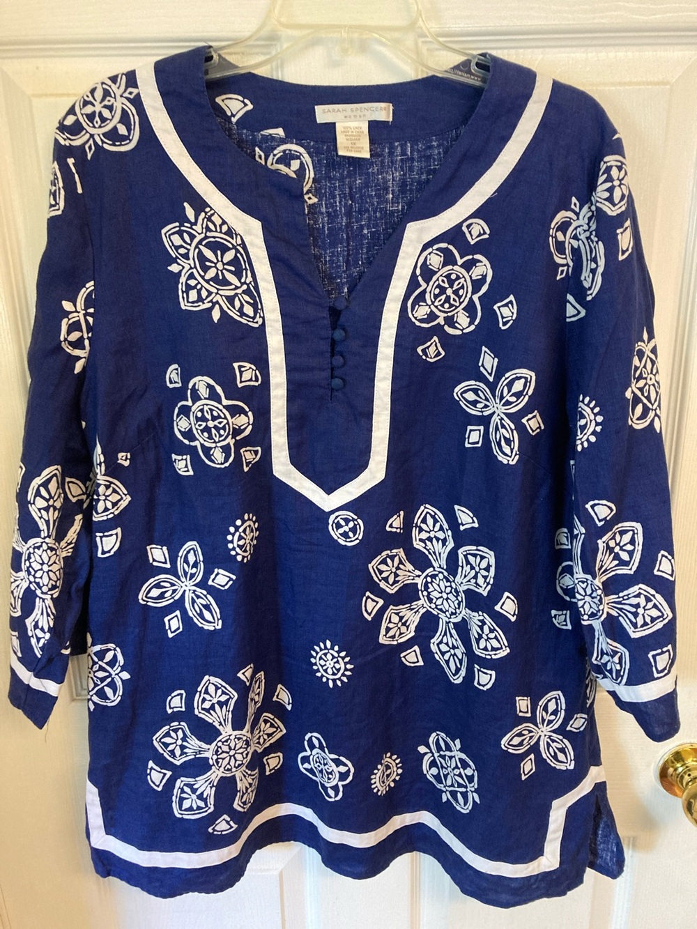 Sarah Spencer Navy and White Linen Tunic